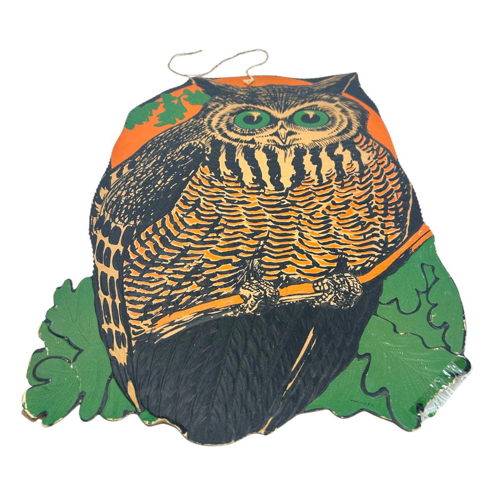 Vintage Halloween Large Beistle Owl Against Moon Heavily Embossed Diecut ~ 1930s at Eerie Emporium. 5