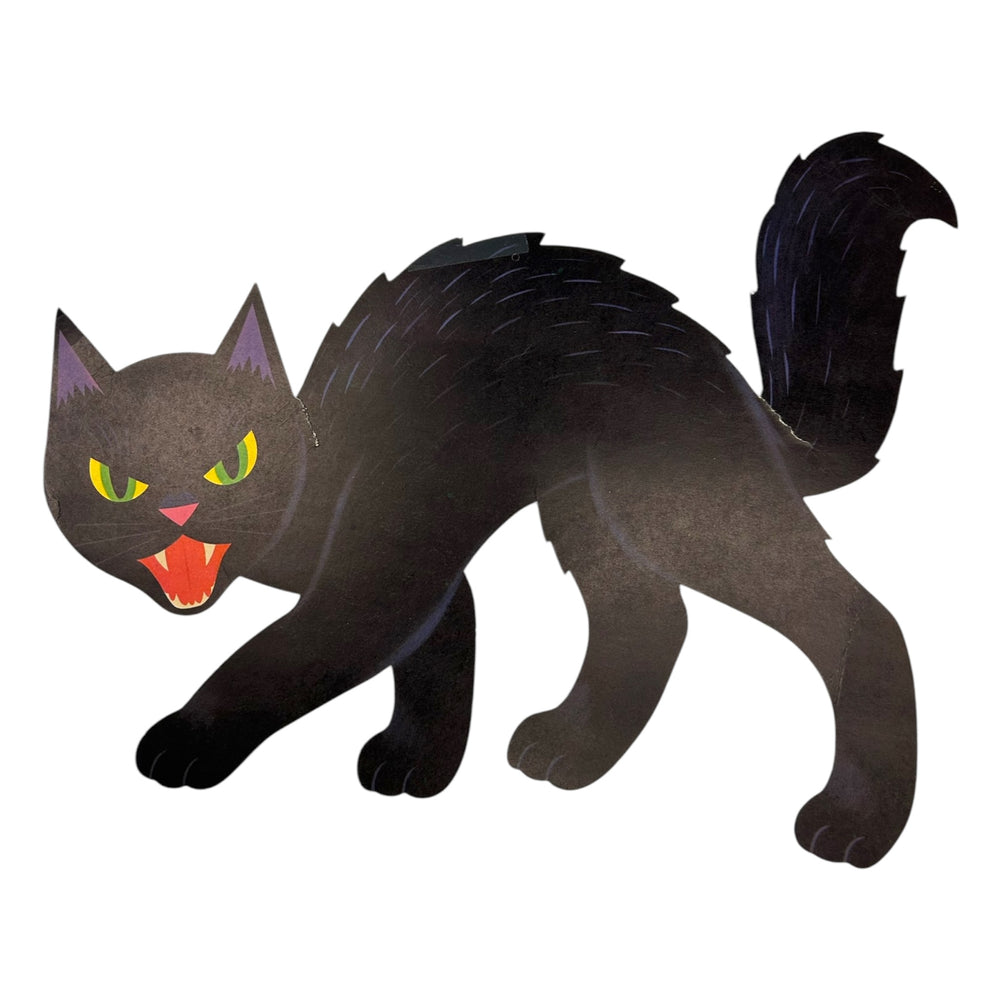 Vintage Halloween Large Black Cat with Purple Coloring Diecut at Eerie Emporium.