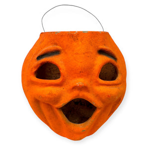 Vintage Halloween Large Paper Mache Fluorescent DayGlo Jack O' Lantern ~ Pulp Pumpkin 1960s at Eerie Emporium.