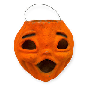 Vintage Halloween Large Paper Mache Fluorescent DayGlo Jack O' Lantern ~ Pulp Pumpkin 1960s at Eerie Emporium.