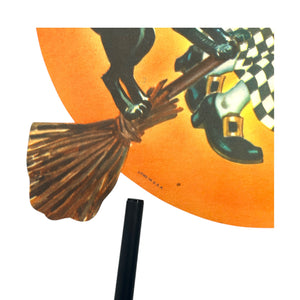 Vintage Halloween Litho Paper Witch on Broom with Black Cat Diecut ~ Set of 2 at Eerie Emporium. 12