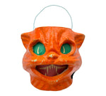 Vintage Halloween Orange Cat On Base Paper Mache Pulp Lantern ~ 1940s/1950s at Eerie Emporium. 
