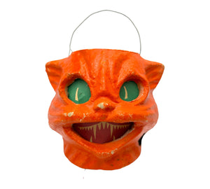 Vintage Halloween Orange Cat On Base Paper Mache Pulp Lantern ~ 1940s/1950s at Eerie Emporium. 3