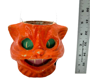 Vintage Halloween Orange Cat On Base Paper Mache Pulp Lantern ~ 1940s/1950s at Eerie Emporium. 4