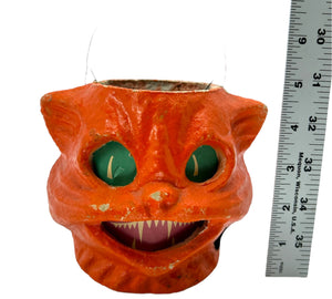 Vintage Halloween Orange Cat On Base Paper Mache Pulp Lantern ~ 1940s/1950s at Eerie Emporium. 5