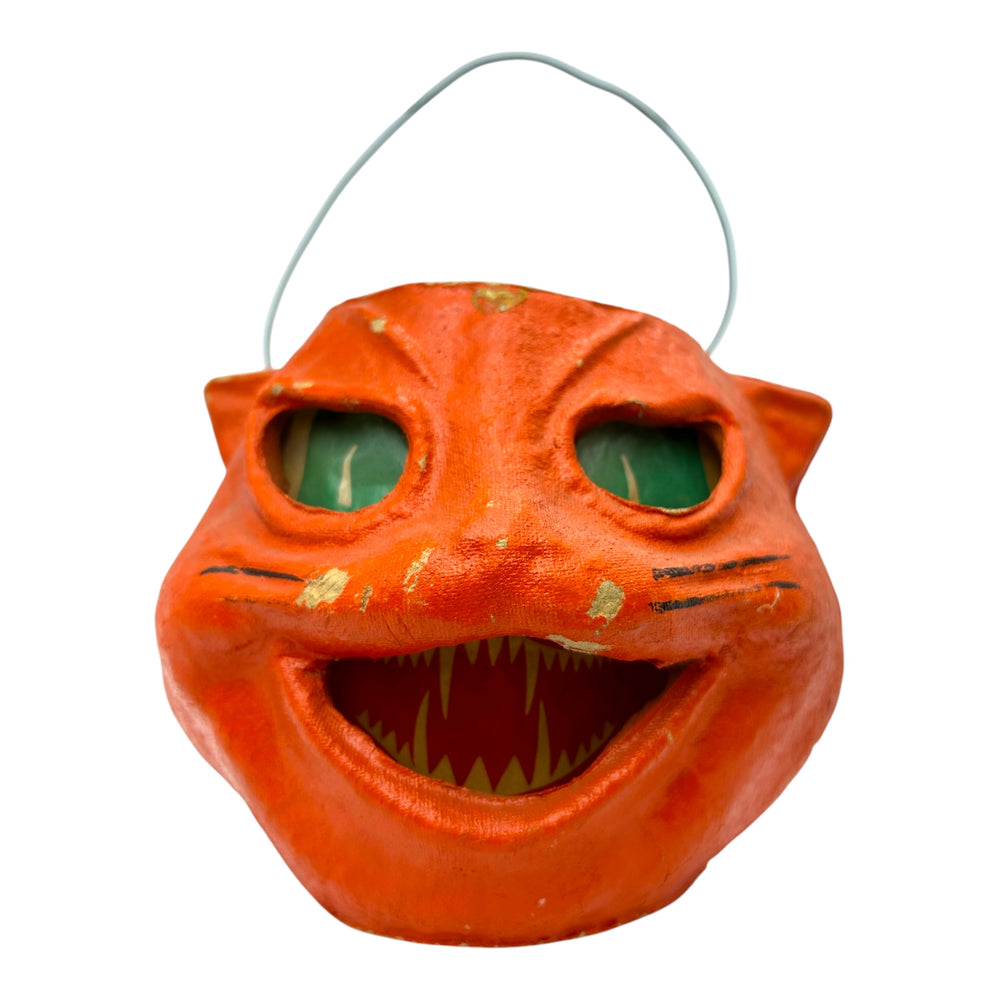 Vintage Halloween Orange Cat Pulp Paper Mache ~ 1940s/1950s at Eerie Emporium. 4