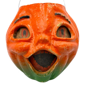 Vintage Halloween Paper Mache Jack O' Lantern with Original Face Insert 1940s at Eerie Emporium. 2