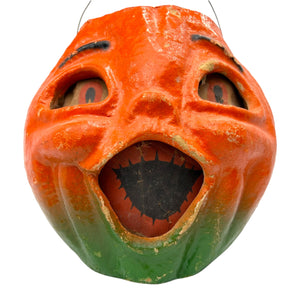 Vintage Halloween Paper Mache Jack O' Lantern with Original Face Insert 1940s at Eerie Emporium. 3