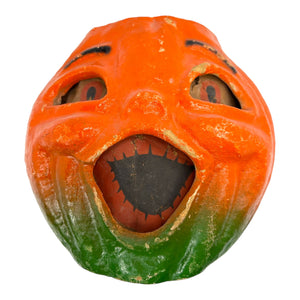 Vintage Halloween Paper Mache Jack O' Lantern with Original Face Insert 1940s at Eerie Emporium. 4