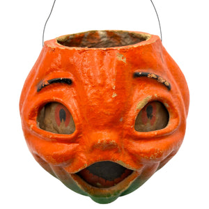 Vintage Halloween Paper Mache Jack O' Lantern with Original Face Insert 1940s at Eerie Emporium. 5