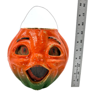 Vintage Halloween Paper Mache Jack O' Lantern with Original Face Insert 1940s at Eerie Emporium. 6