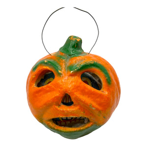 Vintage Halloween Paper Mache Lantern Jack-O'-Lantern with Original Insert ~ 1930s at Eerie Emporium. 2