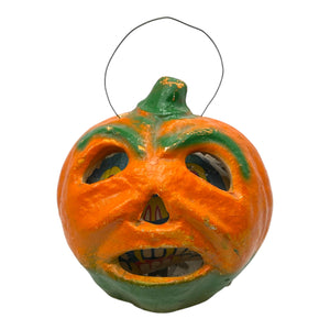 Vintage Halloween Paper Mache Lantern Jack-O'-Lantern with Original Insert ~ 1930s at Eerie Emporium.