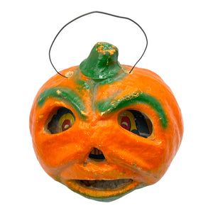 Vintage Halloween Paper Mache Lantern Jack-O'-Lantern with Original Insert ~ 1930s at Eerie Emporium. 4
