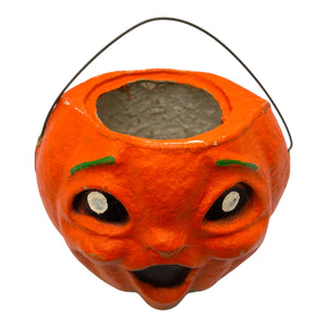 Vintage Halloween Paper Mache Pulp Jack-O'-Lantern Candy Container ~ 1950s at Eerie Emporium. 4