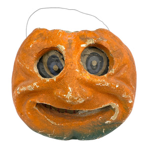 Vintage Halloween Paper Mache Pulp Smiling Goofy Face Jack O' Lantern at Eerie Emporium.