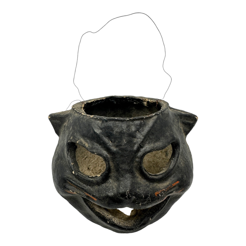 Vintage Halloween Pulp Paper Mache Black Cat Face Lantern from the 1940s/1950s at Eerie Emporium.