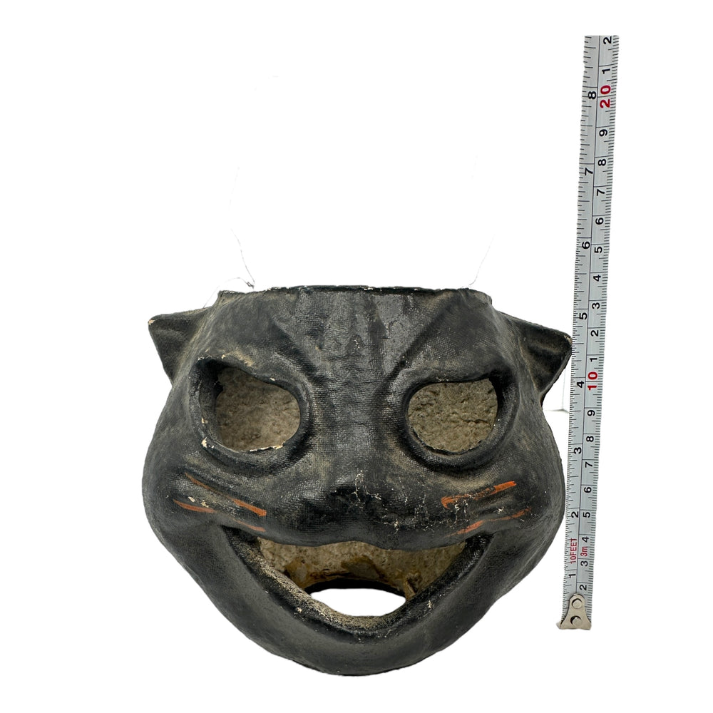 Vintage Halloween Pulp Paper Mache Black Cat Face Lantern from the 1940s/1950s at Eerie Emporium.