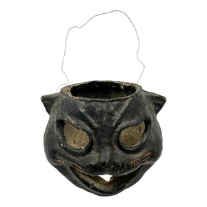 Vintage Halloween Pulp Paper Mache Black Cat Face Lantern from the 1940s/1950s at Eerie Emporium.