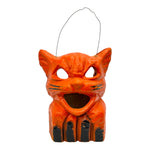 Vintage Halloween Pulp Paper Mache Cat On Fence Lantern ~ Circa 1940s at Eerie Emporium.