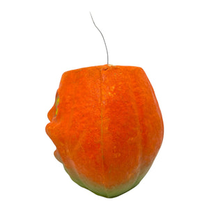 Vintage Halloween Pulp Paper Mache Jack-O'-Lantern ~ 1950s Luminous Pumpkin With Sticker Eyes at Eerie Emporium. 4
