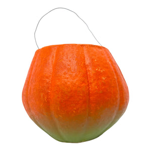 Vintage Halloween Pulp Paper Mache Jack-O'-Lantern ~ 1950s Luminous Pumpkin With Sticker Eyes at Eerie Emporium. 5