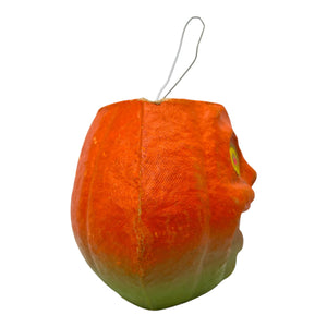 Vintage Halloween Pulp Paper Mache Jack-O'-Lantern ~ 1950s Luminous Pumpkin With Sticker Eyes at Eerie Emporium. 6