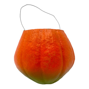 Vintage Halloween Pulp Paper Mache Jack O' Lantern ~ 1950s Luminous Pumpkin With Sticker Eye at Eerie Emporium.