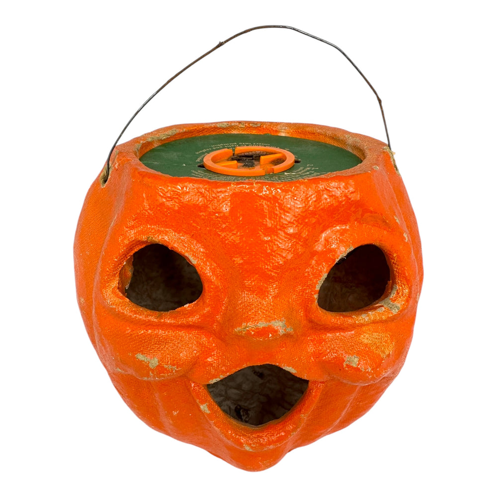 Vintage Halloween Pulp Paper Mache Jack O' Lantern ~ 1950s w/ Battery Operated Lighted at Eerie Emporium.