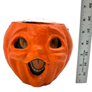 Vintage Halloween Pulp Paper Mache Jack O' Lantern with Face Insert ~ 1940s/1950s at Eerie Emporium. 11