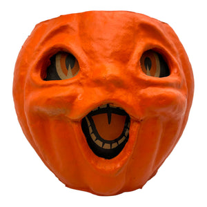 Vintage Halloween Pulp Paper Mache Jack O' Lantern with Face Insert ~ 1940s/1950s at Eerie Emporium. 