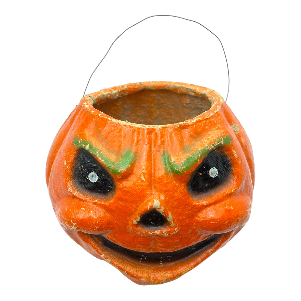 Vintage Halloween Pulp Paper Mache Large Siniser Jack O' Lantern Candy Container ~ 1950s at Eerie Emporium. 4