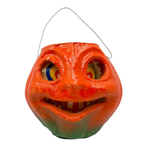 Vintage Halloween Pulp Paper Mache Pumpkin JOL with Original Face Insert from the 1930s - 1950s at Eerie Emporium.