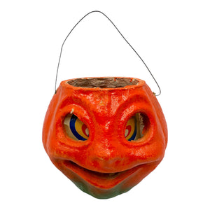 Vintage Halloween Pulp Paper Mache Pumpkin JOL with Original Face Insert from the 1930s - 1950s at Eerie Emporium.