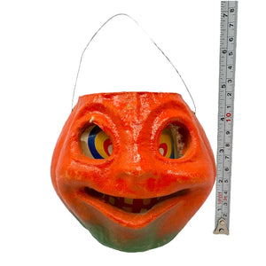 Vintage Halloween Pulp Paper Mache Pumpkin JOL with Original Face Insert from the 1930s - 1950s at Eerie Emporium.