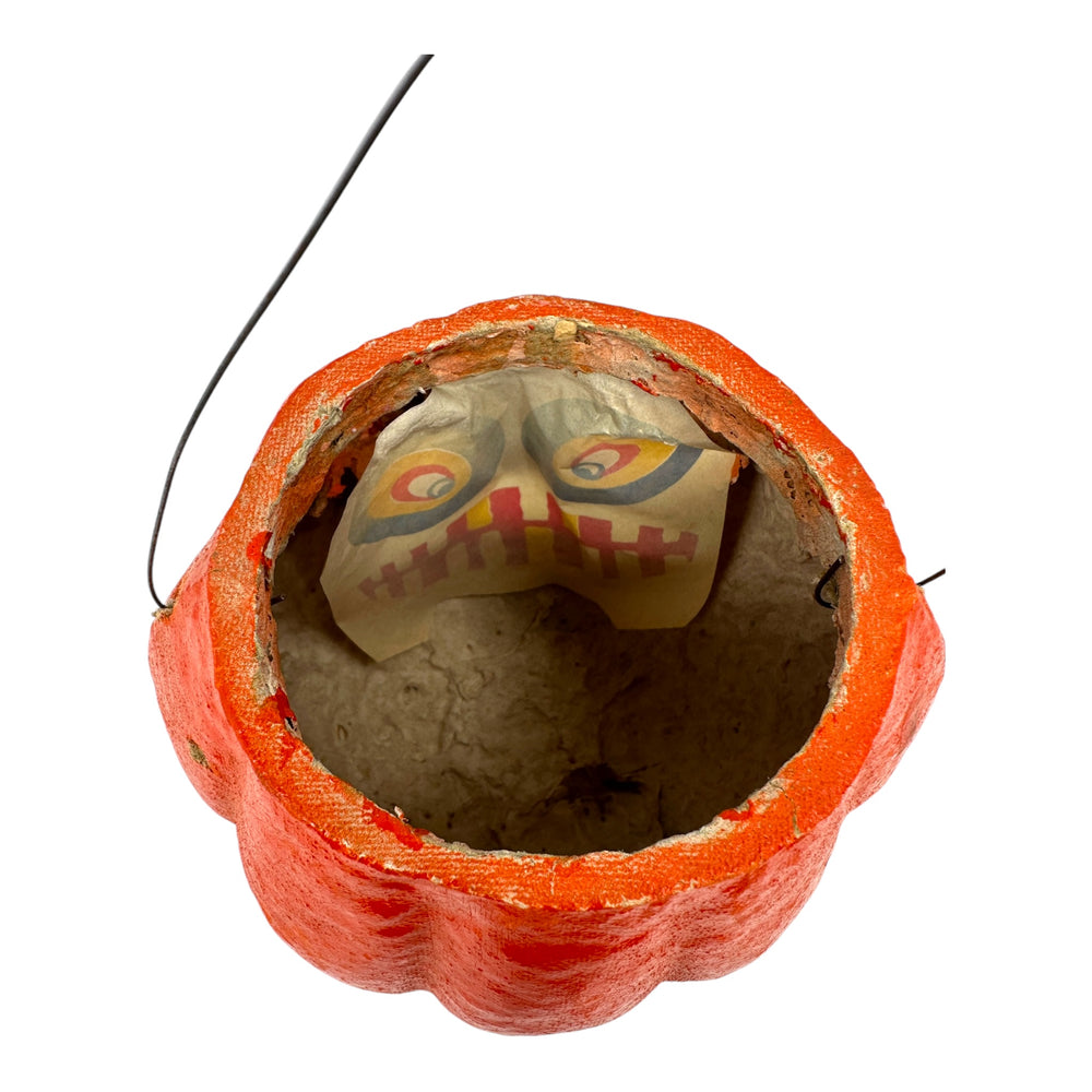 Vintage Halloween Pulp Paper Mache Pumpkin JOL with Original Face Insert from the 1930s - 1950s at Eerie Emporium.