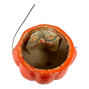 Vintage Halloween Pulp Paper Mache Pumpkin JOL with Original Face Insert from the 1930s - 1950s at Eerie Emporium.