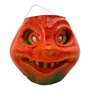Vintage Halloween Pulp Paper Mache Pumpkin Jack-O'-Lantern with Original Face Insert at Eerie Emporium. 2