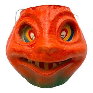 Vintage Halloween Pulp Paper Mache Pumpkin Jack-O'-Lantern with Original Face Insert at Eerie Emporium. 4