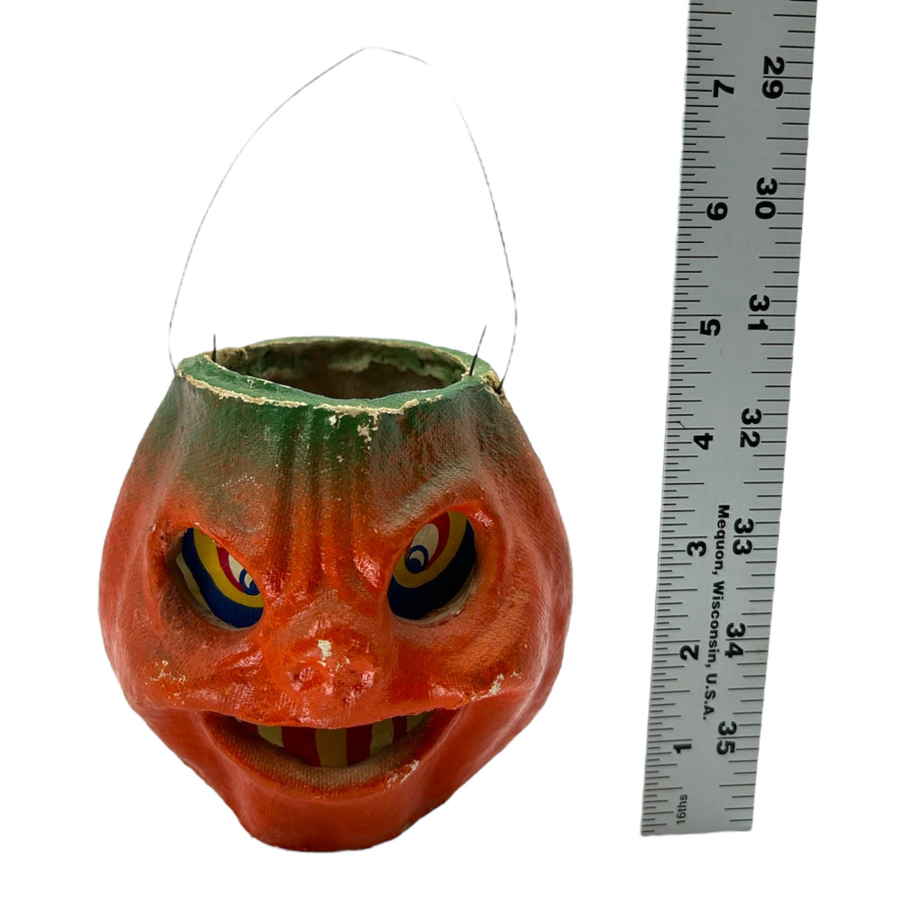 Vintage Halloween Pulp Paper Mache Pumpkin Jack-O'-Lantern with Sinister Smile. 12