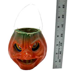 Vintage Halloween Pulp Paper Mache Pumpkin Jack-O'-Lantern with Sinister Smile. 12