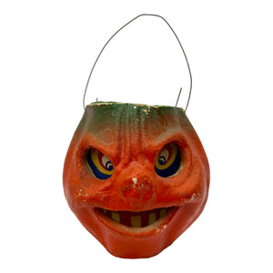 Vintage Halloween Pulp Paper Mache Pumpkin Jack-O'-Lantern with Sinister Smile at Eerie Emporium. 2