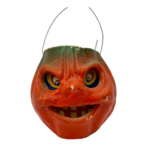 Vintage Halloween Pulp Paper Mache Pumpkin Jack-O'-Lantern with Sinister Smile at Eerie Emporium. 3