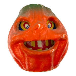 Vintage Halloween Pulp Paper Mache Pumpkin Jack-O'-Lantern with Sinister Smile at Eerie Emporium. 4