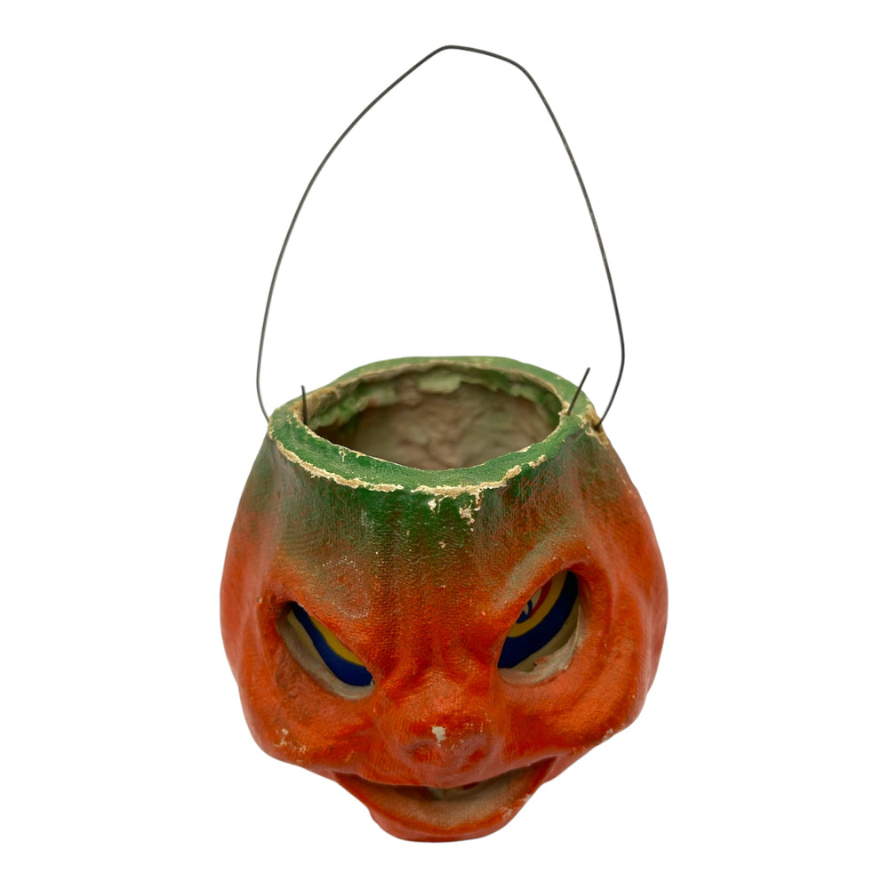 Vintage Halloween Pulp Paper Mache Pumpkin Jack-O'-Lantern with Sinister Smile at Eerie Emporium. 5
