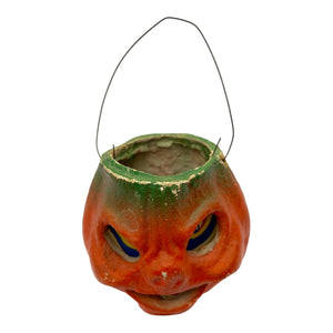 Vintage Halloween Pulp Paper Mache Pumpkin Jack-O'-Lantern with Sinister Smile at Eerie Emporium. 5