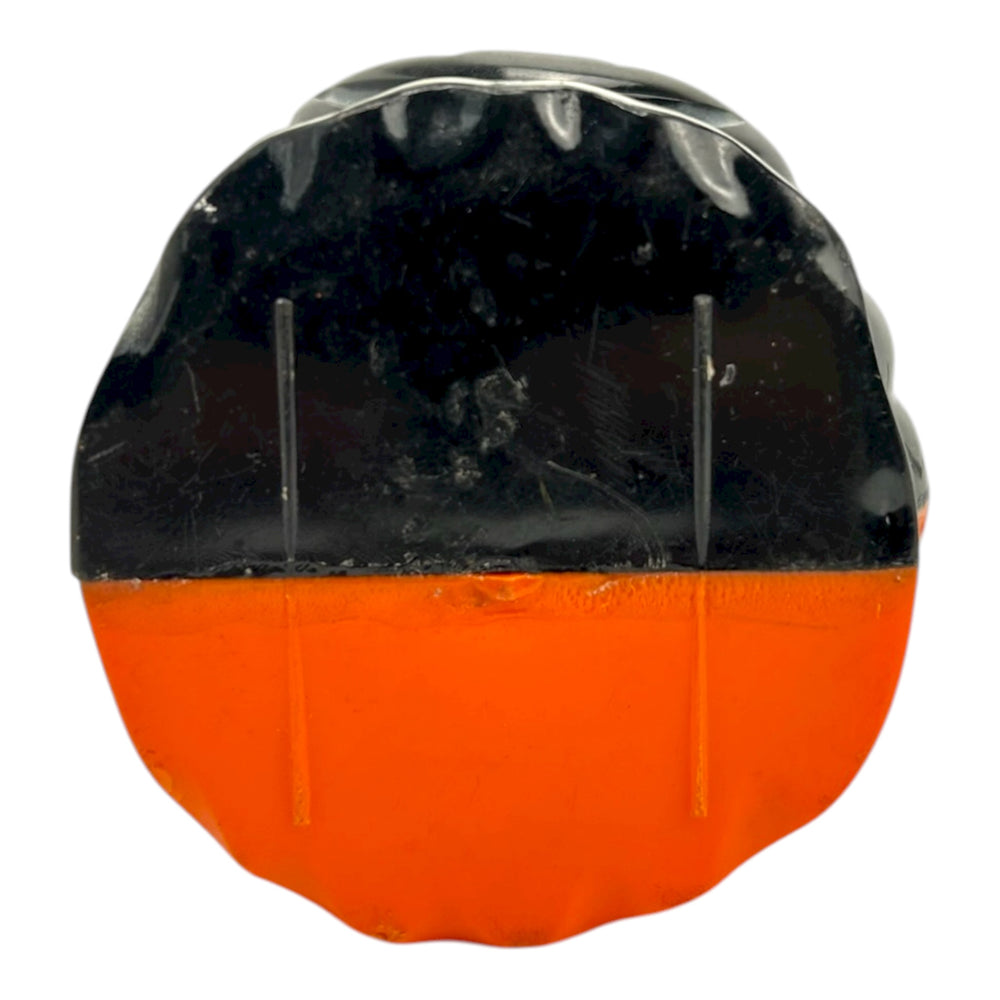 Vintage Halloween Rosbro Jack-O'-Lantern Candy Container with Fangs ~ Black/White Face from the 1950s at Eerie Emporium. 10