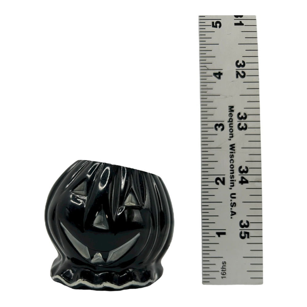 Vintage Halloween Rosbro Jack-O'-Lantern Candy Container with Fangs ~ Black/White Face from the 1950s at Eerie Emporium. 6