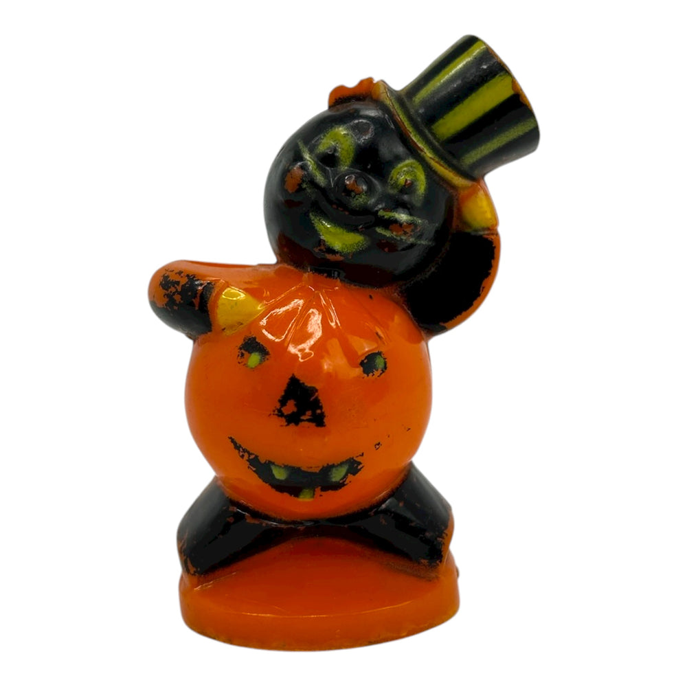 Vintage Halloween Rosbro Plastic Cat with JOL Body And Top Hat from the 1950s at Eerie Emporium. 