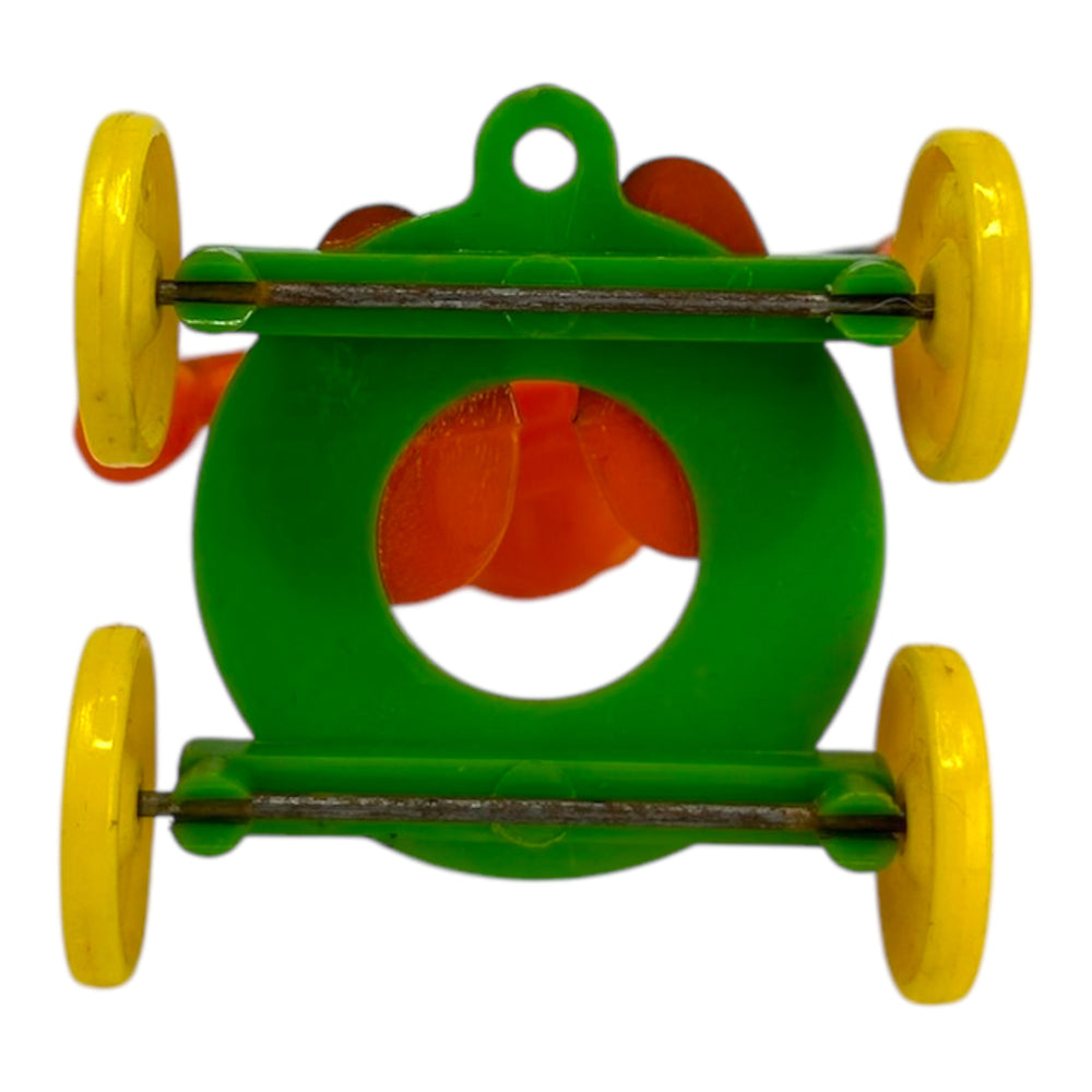Vintage Halloween Rosbro Plastic Checkered Scarecrow JOL On Wheels ~ Candy Container Toy 1950s at Eerie Emporium. 7